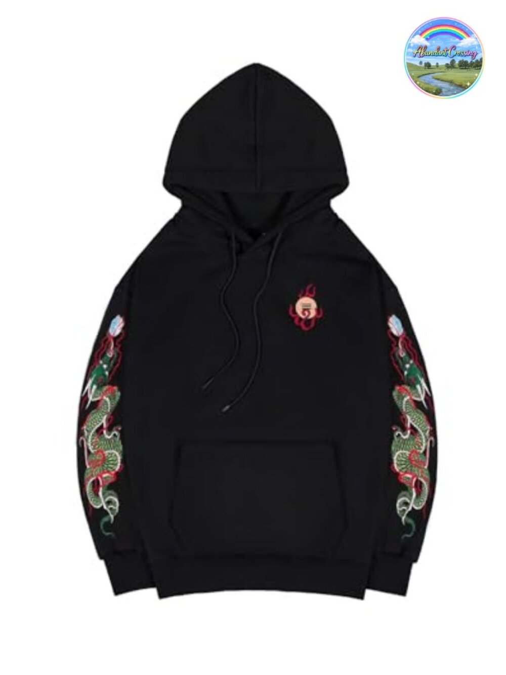 Men's Graphic Embroidery Hoodie, Dragon Fire Patch, Cotton Blend Fleece Pullover